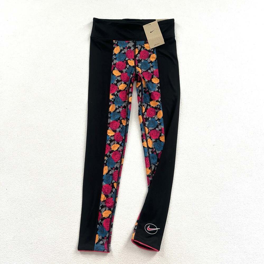 NWT Nike Dri-FIT One Luxe Girls Floral Printed Black High Rise Leggings DM8444 M